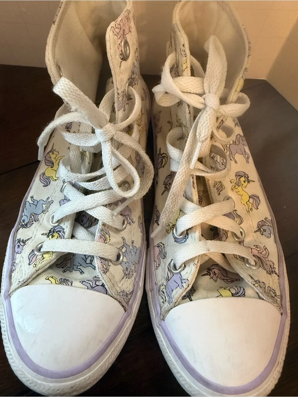 Converse Kids Size 3 White High-Top Sneakers with Pastel Unicorns
